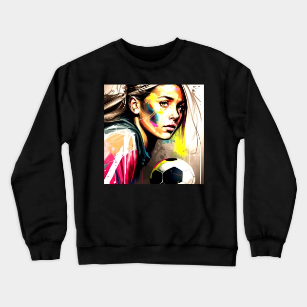 Soccer Girl Graffiti Art Splash Paint Crewneck Sweatshirt by MaystarUniverse